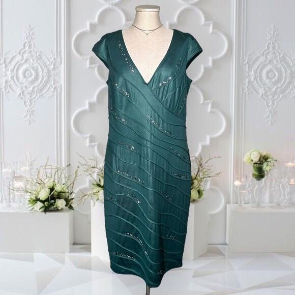 TADASHI SHOJI Emerald Green Beaded Embellished Dress KneeLength Cocktail Evening - Picture 1 of 11